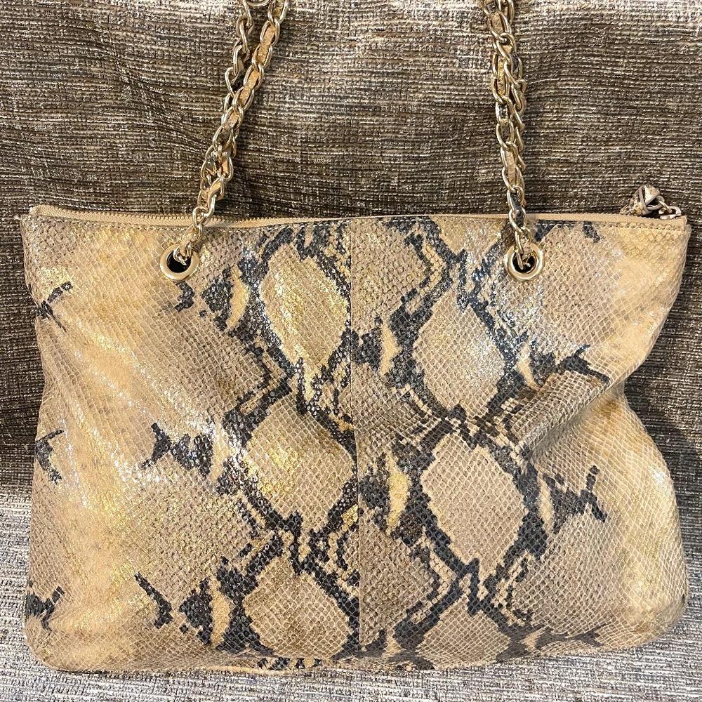 Dkny Metallic Python Snakeskin Chain Shoulder Bag… - image 1